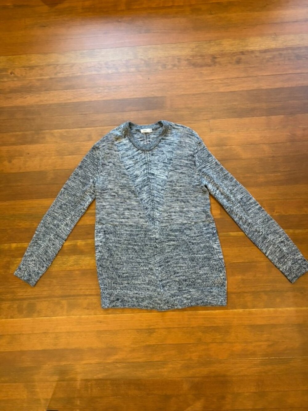 Vince Space Dye Knit Pullover Sweater Navy Blue White Cotton Blend LG